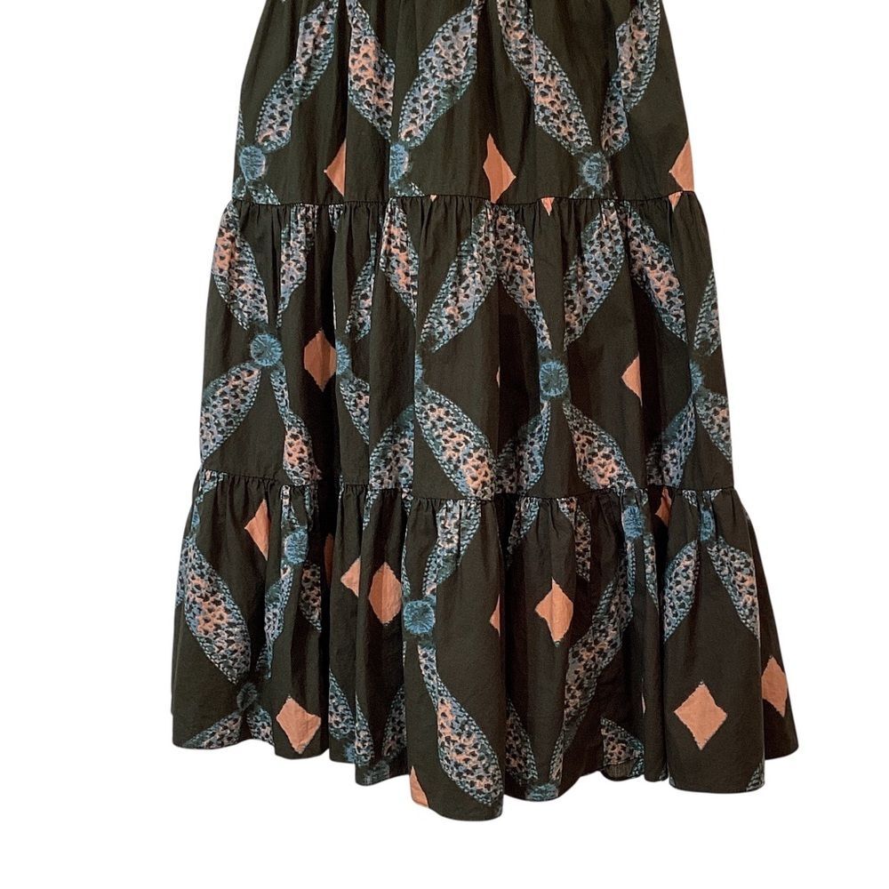 Ulla Johnson Jiya Dress Size 8 Quilted Cotton Midi Back Tie Boho Green Print - Picture 5 of 11